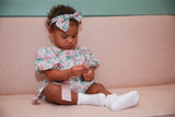 Vintage Rose Baby Girl Romper - Floral Cotton with Headband by The Honey and Bro Co. - Back View
