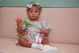 Vintage Rose Baby Girl Romper - Floral Cotton with Headband by The Honey and Bro Co. - Back View