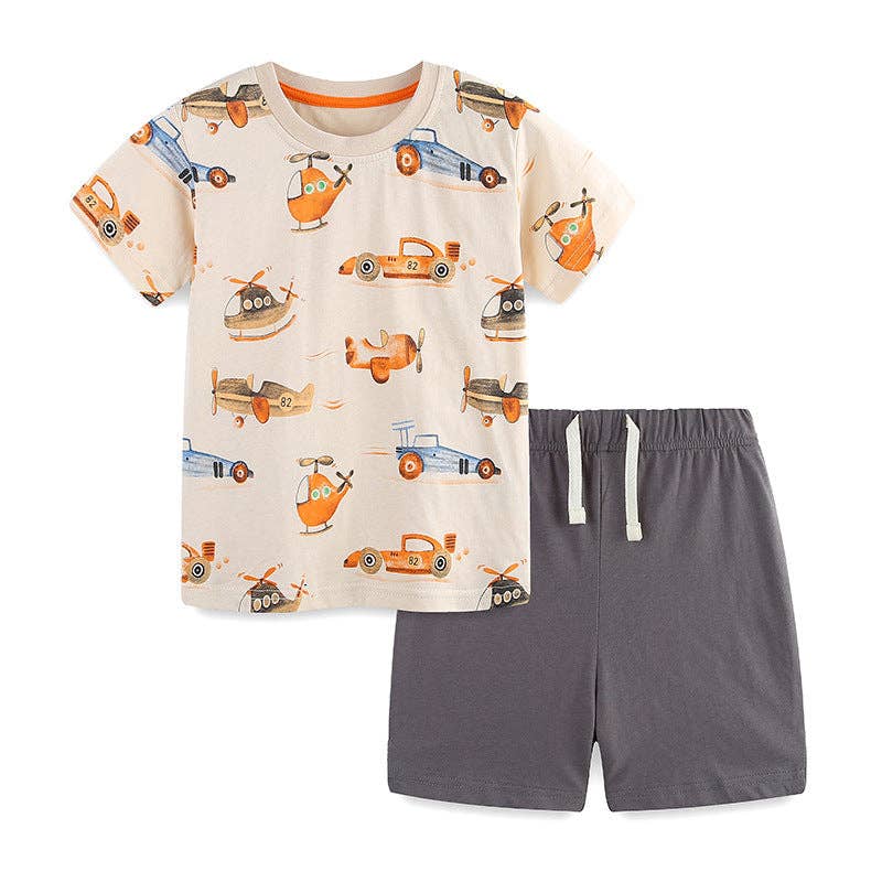Boys cartoon print cotton t-shirt and shorts outfit - view 2 for toddlers 2Y-5Y