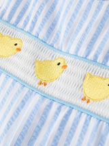 Spring and Summer Baby Chick Embroidery Blue Boy Romper by Rylee Faith Designs - View 9 - Easter Baby Clothing