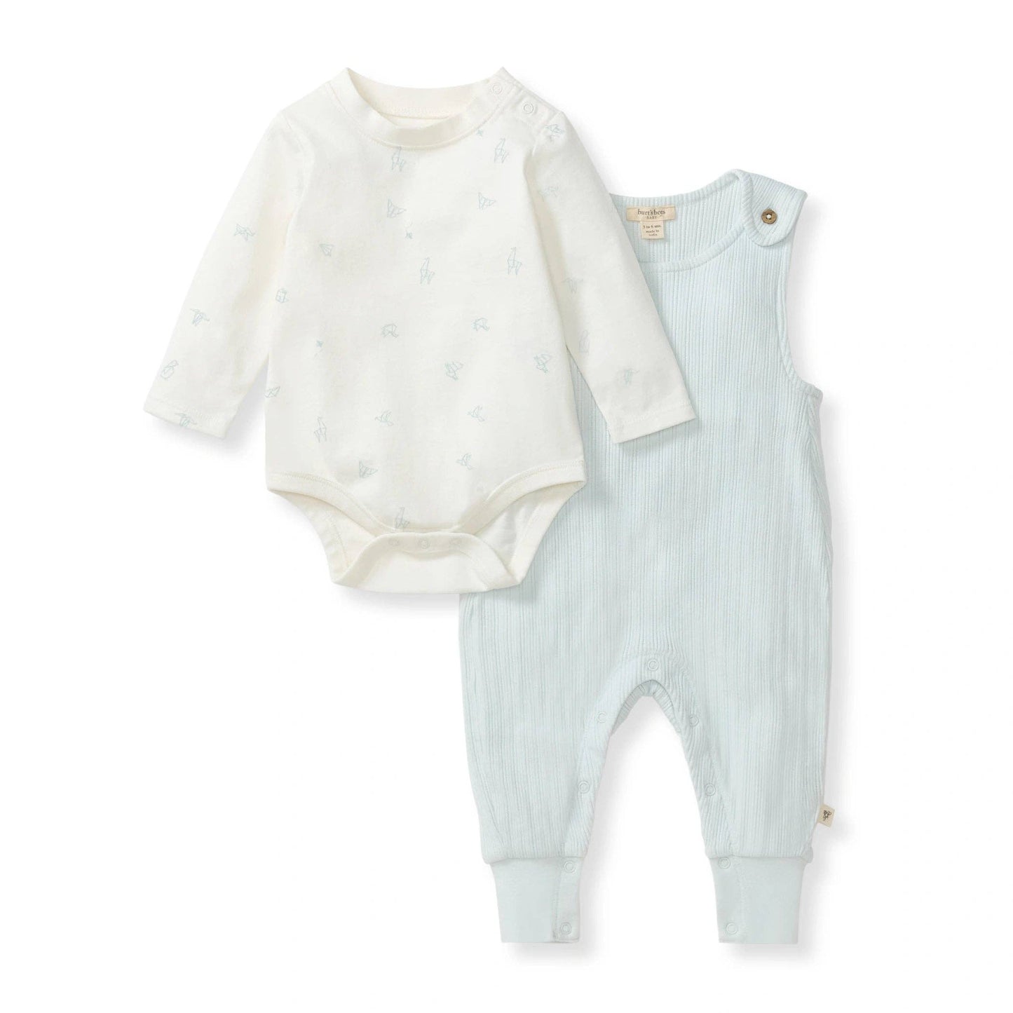 Origami Bodysuit & Jumpsuit Baby Boy Set - Organic Cotton Blue Ribbed Jumpsuit with Origami Animals Print Bodysuit