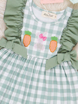 Gingham Carrot Patch Embroidered Baby Girl Dress by Marie Nicole Clothing - Detail View - Easter Baby Clothing