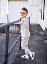 Toddler Stone Gray Drawstring Relaxed Joggers by The Honey and Bro Co. - Back View
