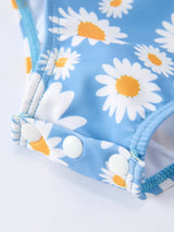 Daisy Print Long Sleeve Girls One Piece Swimsuit by Rylee Faith Designs - Lifestyle View