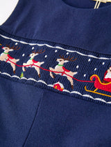 Baby Boy Christmas Romper – Navy Santa Sleigh Holiday Outfit by Rylee Faith Designs - Lifestyle View