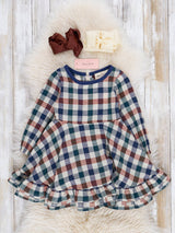 Fall Vintage Plaid Ruffle Swing Dress by Marie Nicole Clothing - Side View