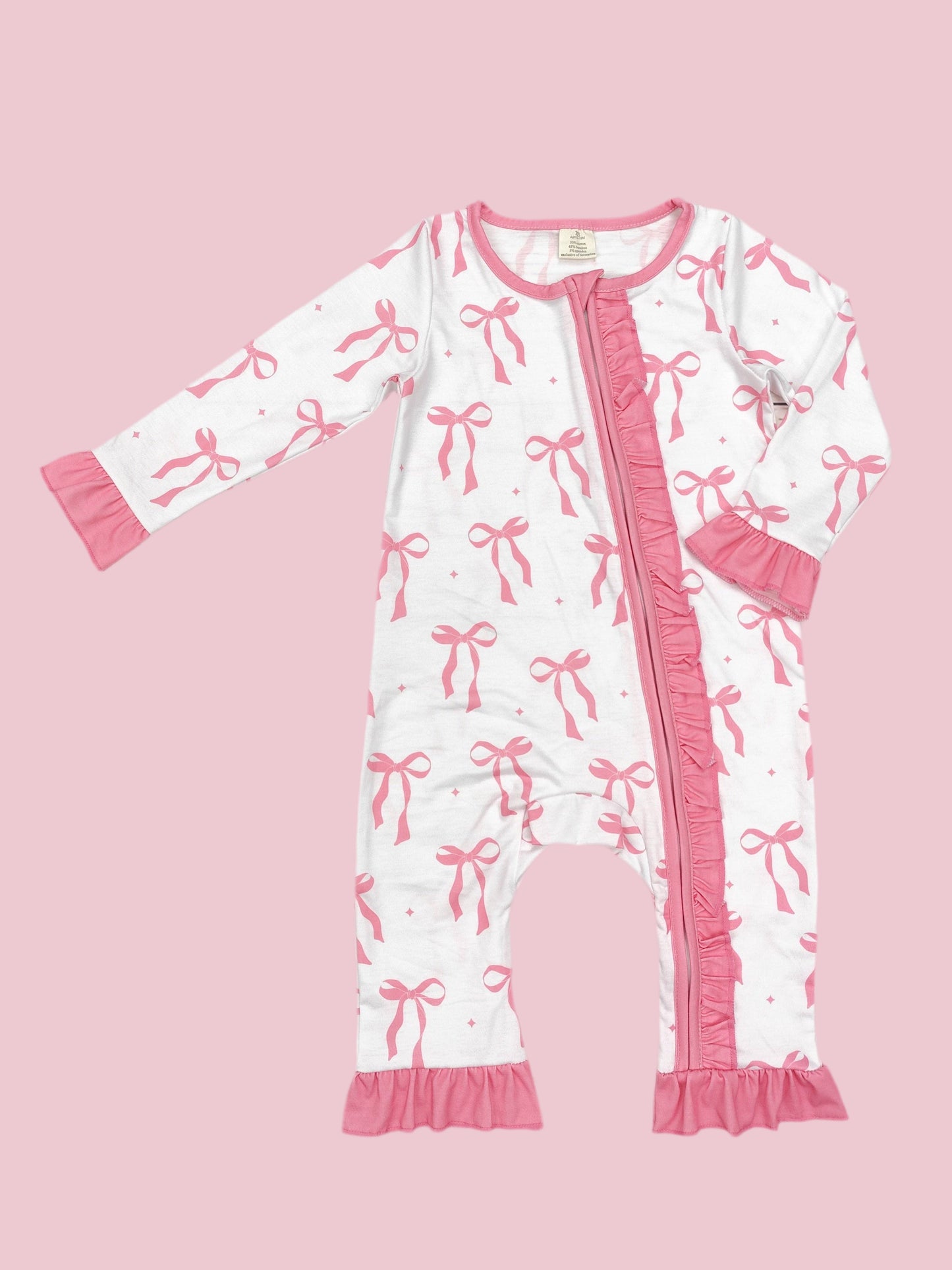 Baby Girl Bow Printed Zip Sleeper by The Honey and Bro Co. - Front View