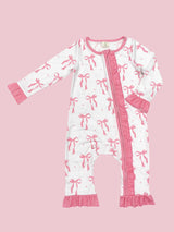 Baby Girl Bow Printed Zip Sleeper by The Honey and Bro Co. - Front View