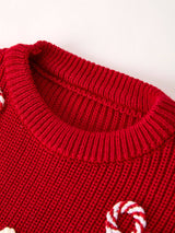 Girls' Red "Merry" Christmas Pullover Sweater - Festive Winter Holiday Knit for Kids by Rylee Faith Designs - Side View