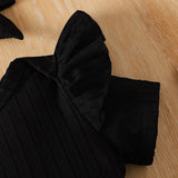 3-piece Black Romper Tweed Skirt & Headband Set by PatPat - Side View