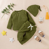 3pcs Solid Ribbed Long-sleeve and Trouser Set by PatPat - Lifestyle View