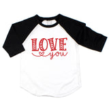 Pink Love You Valentine's Raglan | Girls Shirt by The Honey and Bro Co. - Back View