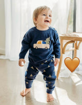 Jolly Truck Appliqué Organic Baby Sweater Knit Pullover & Pant Set by Viverano Organics - Front View