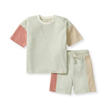 Color Block Organic Cotton Boy Tee & Shorts Set - Front View