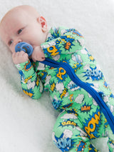 COMIC BOOK SUPERHERO BAMBOO FOOTED PAJAMAS - Front View