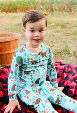 Woody Woodland Bamboo Pajamas | Kids Two-piece Set by The Honey and Bro Co. - Front View