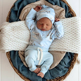 Baby Blue Organic Cotton Rib Pants - On Baby Side