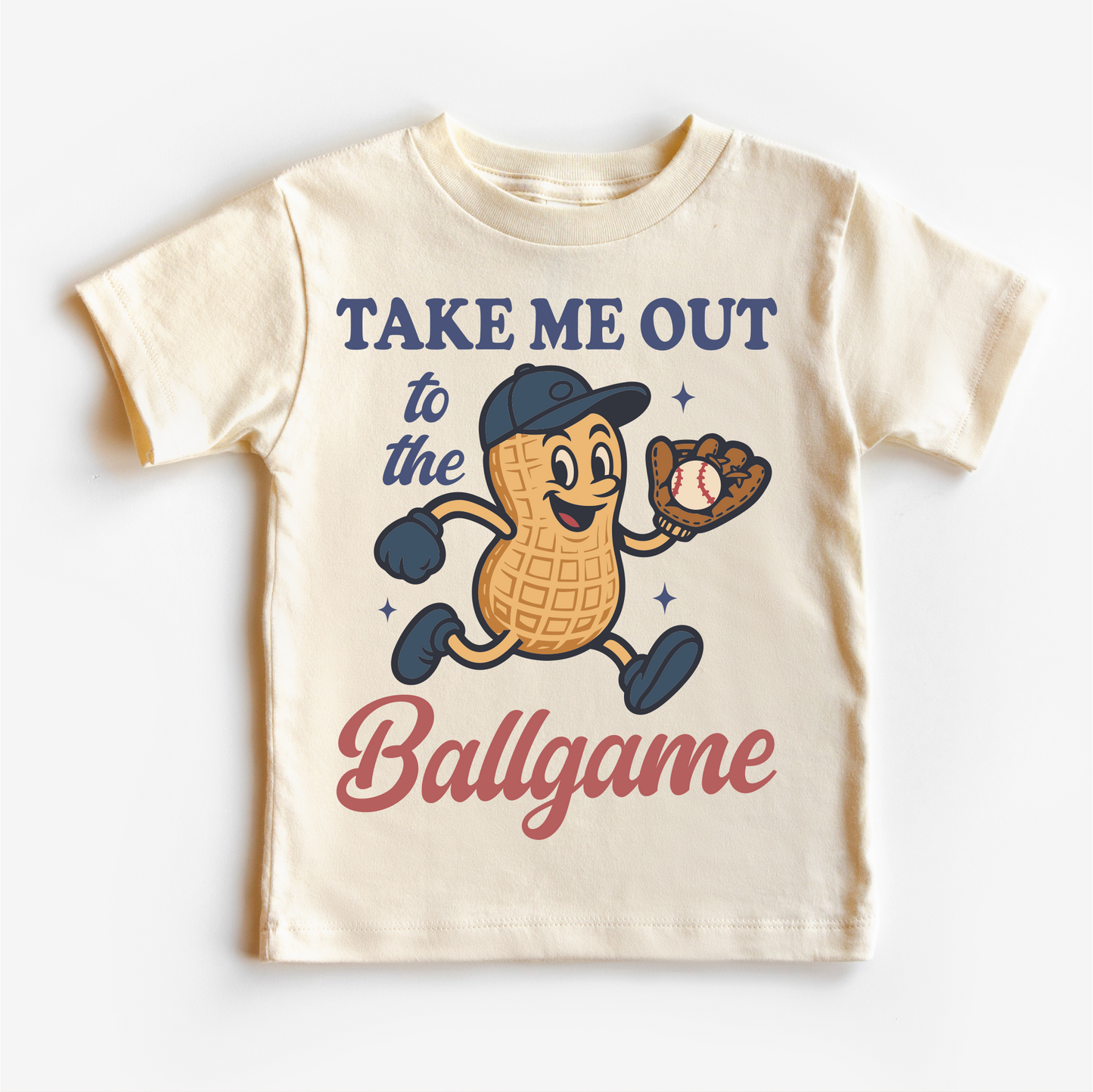 Take Me Out To The Ballpark peanut baseball tee front view