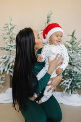 Tiny Trees Ribbed Bamboo Zippy Romper by Little Joy Co. - Fabric Detail