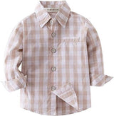 BEIGE WHITE PLAID COTTON BUTTON-DOWN SHIRT by Fennco Styles - Detail View - Easter Baby Clothing