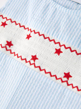 4th of july Star Embroidery Smock Boys Romper by The Honey and Bro Co. - Lifestyle View
