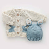 BUNNY CARDIGAN SURF BLUE by Huggalugs - Detail View - Easter Baby Clothing