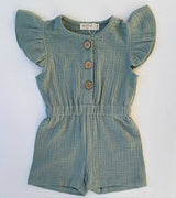 Lucy Sage Organic Muslin Cap-sleeve Romper by Mimi & Me - Back View