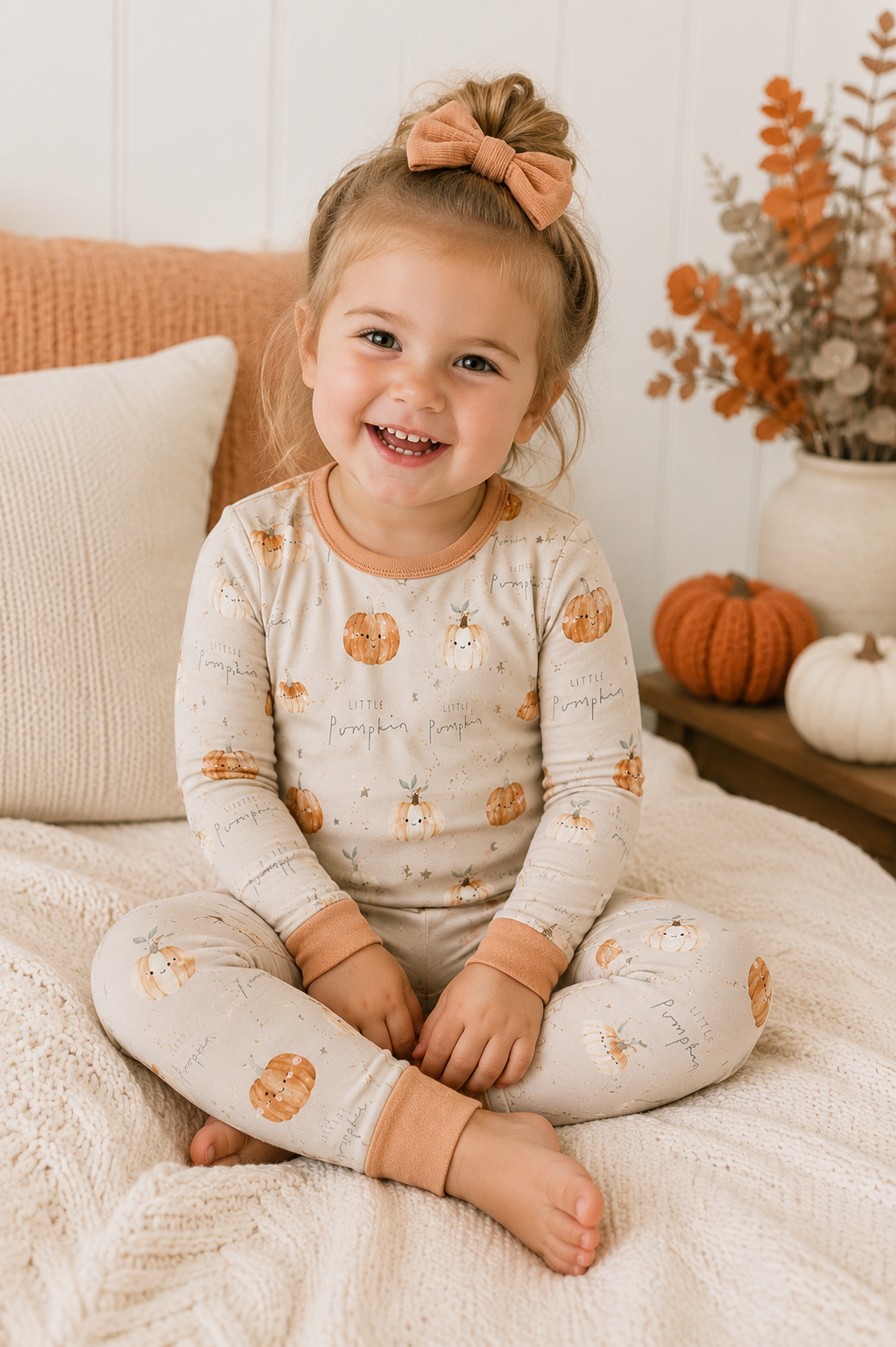 Little Pumpkin Zinza toddler two-piece pajama set by The Honey and Bro Co.