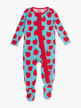 Apple Print Ruffled Cotton-Modal Baby Sleeper with Trim by RuffleButts - Styled View
