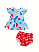 Independence Day Baby Ice Cream Plaid Print Set by The Honey and Bro Co. - Back View