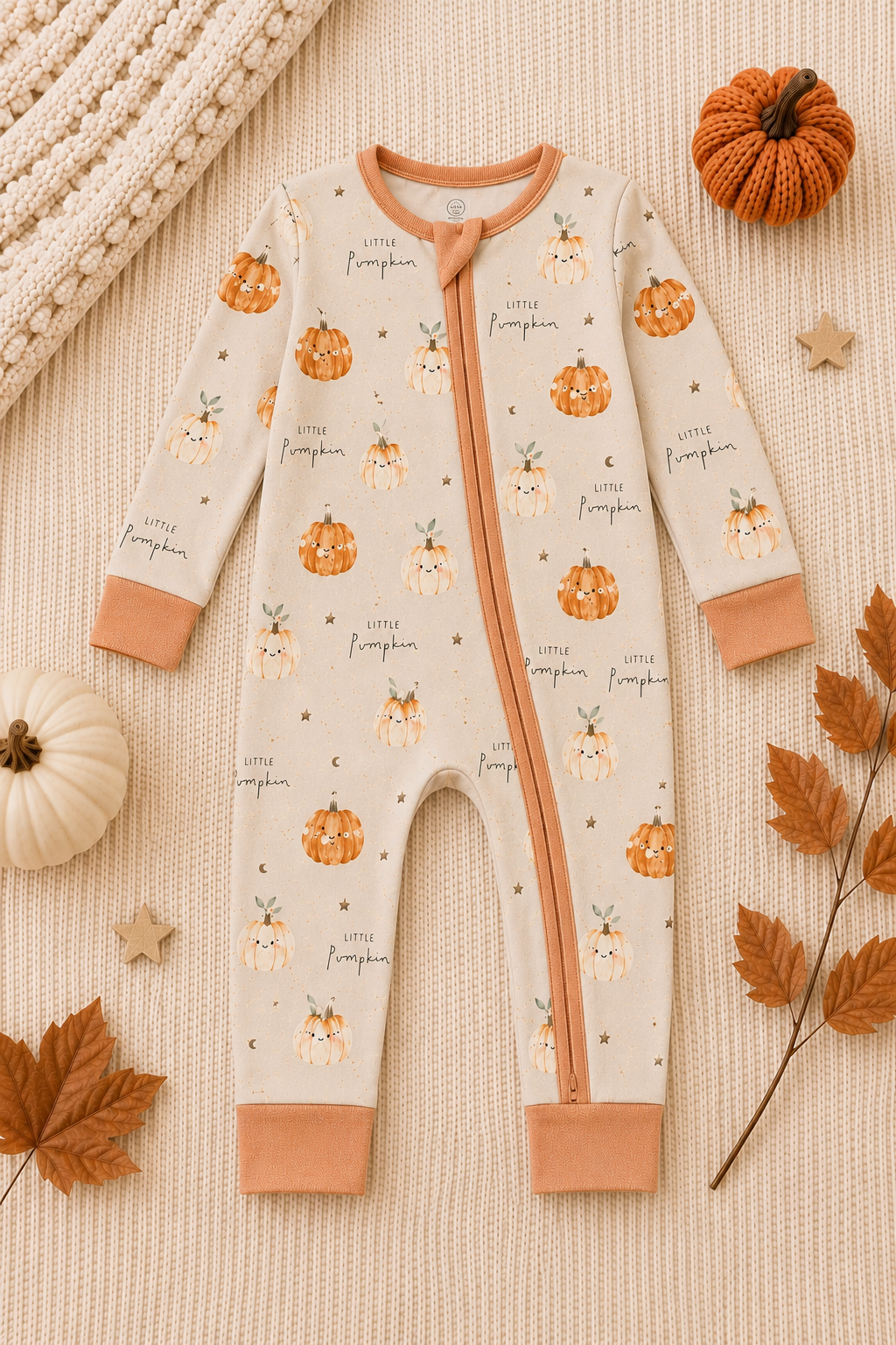 Little Pumpkin Zinza convertible baby zippy pajama by The Honey and Bro Co.