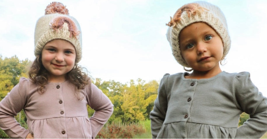 Mauve Rainbow Knit Beanie Hat by The Honey and Bro Co. - Front View