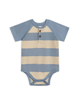 Sosa Raglan Henley Bodysuit Marco Stripe - Front View by Colored Organics