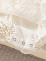 Tulle Embroidery Baby Girl Romper with Lace Ruffle by Rylee Faith Designs - Back View - Baby Girl Clothing