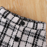 3-piece Black Romper Tweed Skirt & Headband Set by PatPat - Detail View
