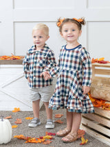 Fall Vintage Plaid Ruffle Swing Dress by Marie Nicole Clothing - Back View