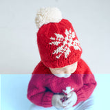 Snowflake Red Beanie Hat for Baby & Kids by Huggalugs - Detail View