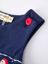 Baby Boy Christmas Romper – Navy Santa Sleigh Holiday Outfit by Rylee Faith Designs - Detail View