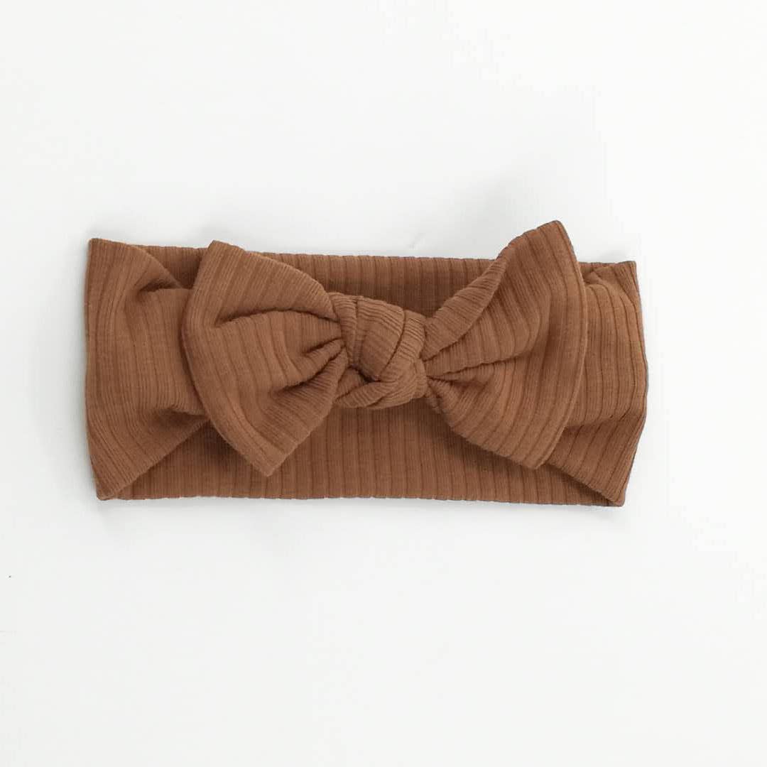 Organic Cotton Ribbed Bow in Burnt Umber - Baby Hair Accessory by Mimi & Me