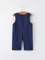 Baby Boy Christmas Romper – Navy Santa Sleigh Holiday Outfit by Rylee Faith Designs - Back View