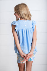 Periwinkle Floral Ruffle Short Set | Girls by Adorable Sweetness - Detail View