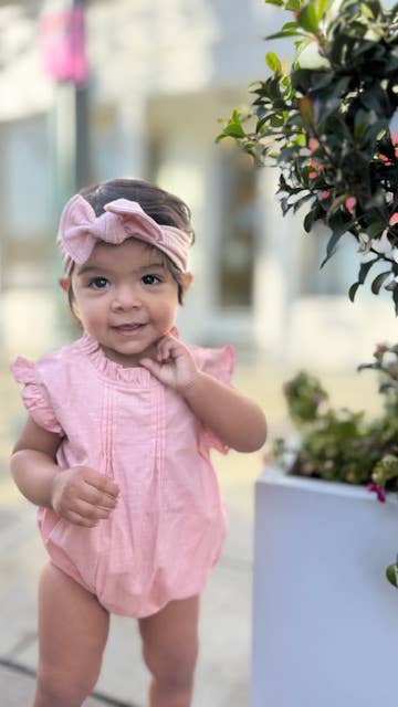 Daphne Cotton Candy Linen Romper - Front View by Mimi & Me