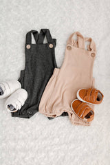 Ribbed Suspender Romper - Charcoal by The Honey and Bro Co. - Front View
