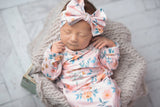 Pink Botanical Baby Gown and Bow Headband | Infant Girls by Adorable Sweetness - Back View