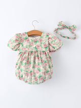 Vintage Rose Baby Girls Romper by Rylee Faith Designs - Back View - Floral Baby Clothing with Headband