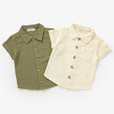 Organic Short Sleeve Button Up Shirt | Olive Green by The Honey and Bro Co - Detail View