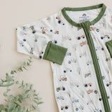 Tiny Tractors Bamboo Zippy Romper - Back View Showing Tractor Print