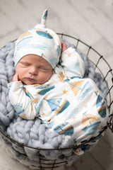 Blue Sail Boat Baby Gown and Hat Set | Infant Unisex by Adorable Sweetness - Side View