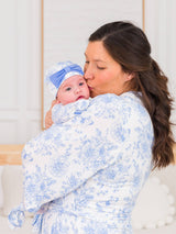 Butterfly Garden Toile Bamboo Gown & Bow Beanie Set by RuffleButts + RuggedButts - Side View - Newborn Baby Clothing