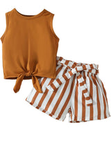 Hem Knotted Tank Top Striped Belted Shorts W/bow..This Summer’s cutest 3 piece Outfit! - Lifestyle View